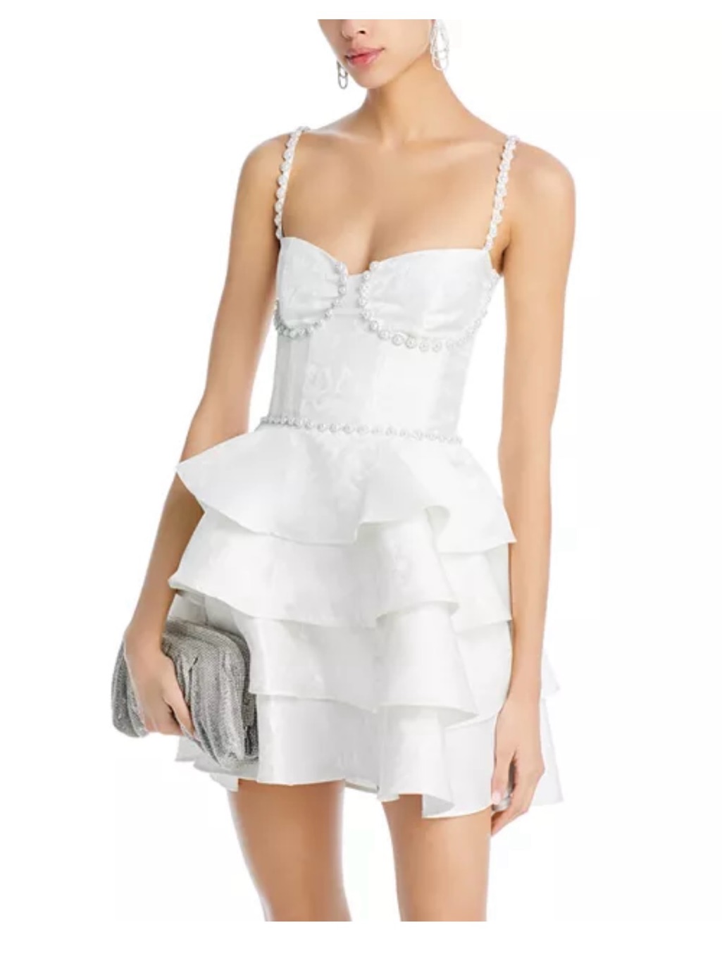 V. Chapman White Tiered Ruffle Mini Dress With Beaded Straps